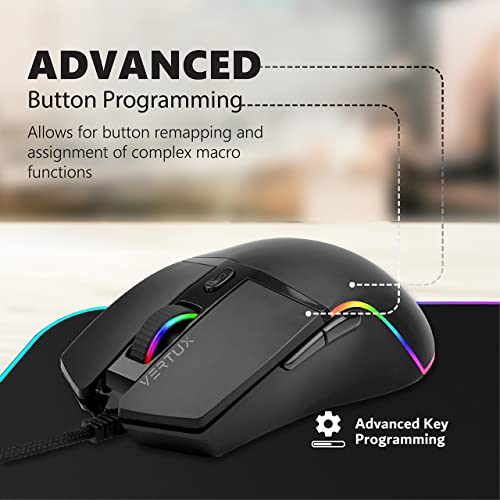 Vertux Oyuncu Mouse Gecikmesiz Hassas Oyun Özel LED Işıklı 6.400 DPI - Vertux ARGON