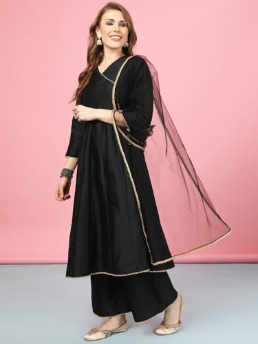Image of A.T.U.N. (ALL THINGS UBER NICE) Cotton Women Anarkali Paneled Kurta With Palazzos & Dupatta