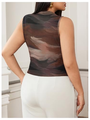 MakeMeChic Women's Plus Size Mock Neck Tank Tops Tie Dye Sleeveless Ruched Summer Shirt2