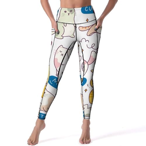 Legging de sport pour femmes imprimé chats de dessin animé taille haute fitness jogging S