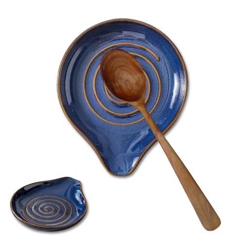 Ceramic Spoon Rest, 6 Inch Large Spoon Rest Kitchen, Elegant with Spiral Design, Heat Resistant, Dishwasher Safe, Durable and Stylish Perfect for Kitchen Counter Stove Top