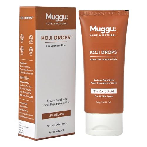 Muggu Skincare Koji Drops Cream for Dark Body Parts Like Neck, Underarms, Knees, Elbows, Thighs, Knuckle, Armpits | Face & Body Exfoliating Cream with Niacinamide & Kojic Acid – 50gm
