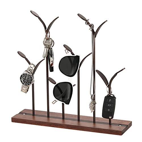 Emibele Jewelry Tree Stand, Jewelry Organizer Tree Countertop Bracelet Watches Keys Sunglasses Necklace Holder Rack Display with Wood Ring Tray Base, Artistic Style Storage Tower, Bronze