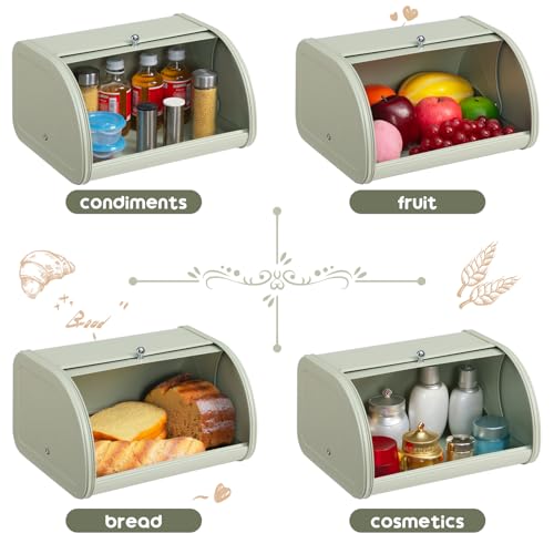 HollyHOME Bread Bin with Stainless Steel Body Metal Bread Bins for Kitchen Bread Storage Containers with Roll Up Easy Storage Bread Box Holder Lid,Sage Green - Cosy Home Interiors HollyHOME Bread Bin with Stainless Steel Body Metal Bread Bins for Kitchen Bread Storage Containers with Roll Up Easy Storage Bread Box Holder Lid,Sage Green - Image 7