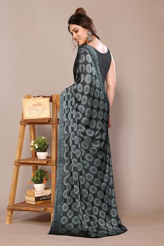 Image of MIRCHI FASHION Women Saree Chiffon Flower Print | Breathable Lightweight Sari for Office and Daily Use with Unstitched Blouse Piece (Available in 30 Styles)
