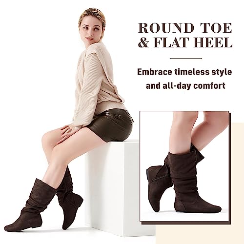 katliu Women's Slouchy Mid Calf Boots Zip up Flat Boots4