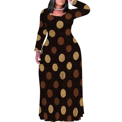 Image of PinkPatty Plus Size Maxi Dresses for Women Long Sleeve Crew Neck Sundress Casual Fall Dress with Pockets