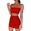 BEAGIMEG-Womens-Ruched-Cami-Crop-Top-Bodycon-Skirt-2-Piece-Outfits-Dress BEAGIMEG Women's Ruched Cami Crop Top Bodycon Skirt 2 Piece Outfits Dress Red
