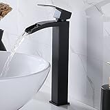 VCCUCINE Vessel Sink Faucet Black, Waterfall Bathroom Faucet, Single Hole Lavatory Vanity Sink Fauce