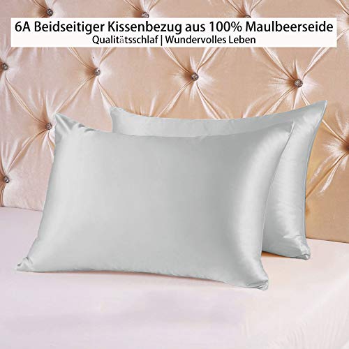 100% Reiner natürlicher Maulbeere Seide Kissenbezug 25 Momme, beidseitiger SeidenKissenbezug für Haar & Haut mit verstecktem Reißverschluss , 1PC (Silbergrau, 40x60cm) - Image 6