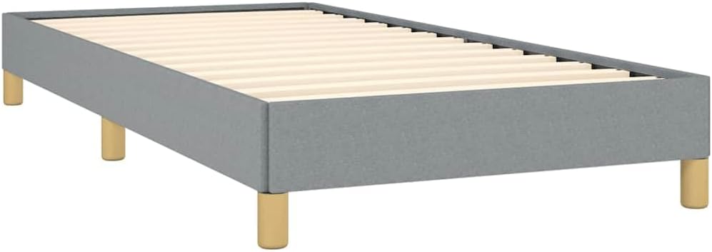 Twin Bed Frame Light Gray Polyester Fabric with Plywood Slatted Platform, Sturdy Engineered Wood Foundation, Modern Minimalist Bedroom Furniture, Easy Assembly, Durable Nonslip Support