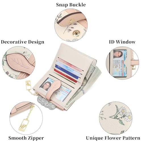 Image of GAEKEAO Small Wallets for Women RFID Blocking Bifold Floral Vegan Leather Wallet Card Holder with Zipper Pocket ID Window