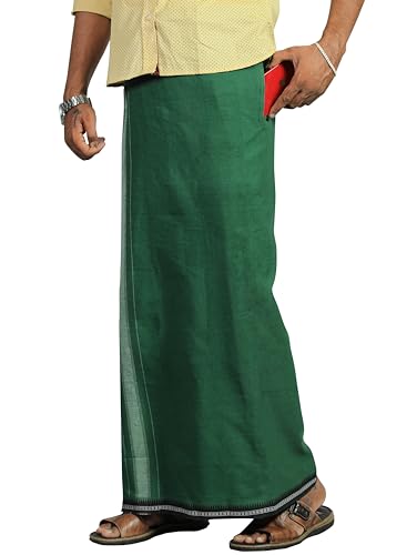 Image of PRAKASAM COTTON Velcro Pocket Dhoti | Thalapathi Border Readymade Cotton Kerala Mundu for Men