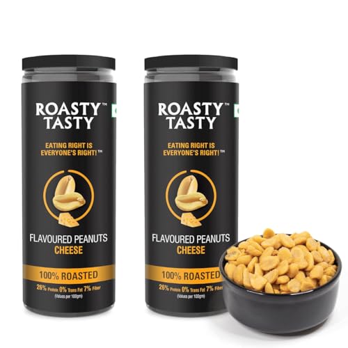 Image of Roasty Tasty Cheesy Flavour Roasted Peanuts|Healthy Snacks|Rich In Protein & Fibre|Roasted, Not Fried Snacks|Healthy Food|Namkeen Peanuts|Crunchy Masala Peanuts|Pack Of 2 (150G Each)