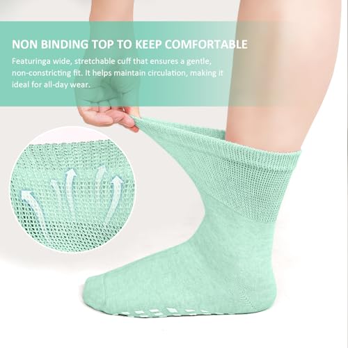 Image of CaiDieNu Non Slip Socks for Women: Non Skid Grip Socks for Elderly Hospital | Non Binding Grippy Crew Slipper Socks for Pregnant & Daily Wear, Wide Grippers Prevent Falls, Great Gifts for Seniors 5 Pairs
