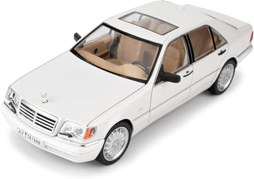 Image of 1:24 Benz W140 S320 Model Car, Diecast Collectible Pull Back Toy Car, Retro Classic Car with Sound and Light for Adults, Kids, Boys (White)