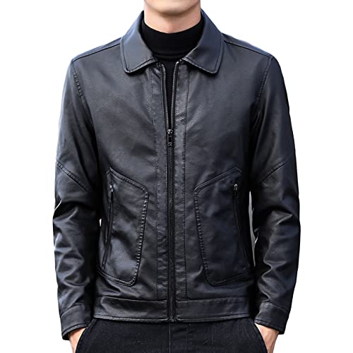 Maiyifu-GJ Men's Lapel Faux Leather Jacket Casual Slim Fit Motorcycle Jackets Lightweight Vintage Pu Outwear Coat (Black,4X-Large)