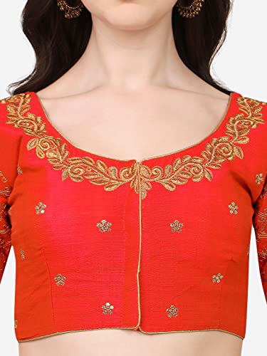 Image of Pujia Mills Women's Phantom Silk Embroidery Handwork & Sequin Work Peacock Design Half Sleeve Readymade Blouse (Mor Blouse Gold 38 Size+Margin)