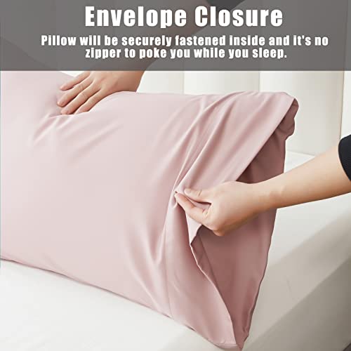 Image of TELUS Pink Pillow Cases Standard Size 2 Pack, Bamboo Rayon Cooling Pillowcases with Envelope Closure, Cool Breathable Pillow Cover for Hot Sleepers & Night Sweats, 20x26 inch