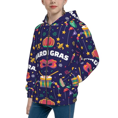 Happy Mardi Gras Kids Pullover Hoodies Boys Zip Up Sweatshirts Girls Athletic Clothes with Pocket