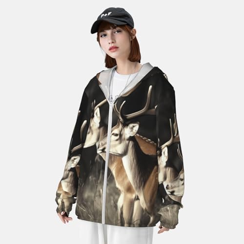 Veste à capuche de protection solaire Lovely Deer Couple zippée avec poche - 6