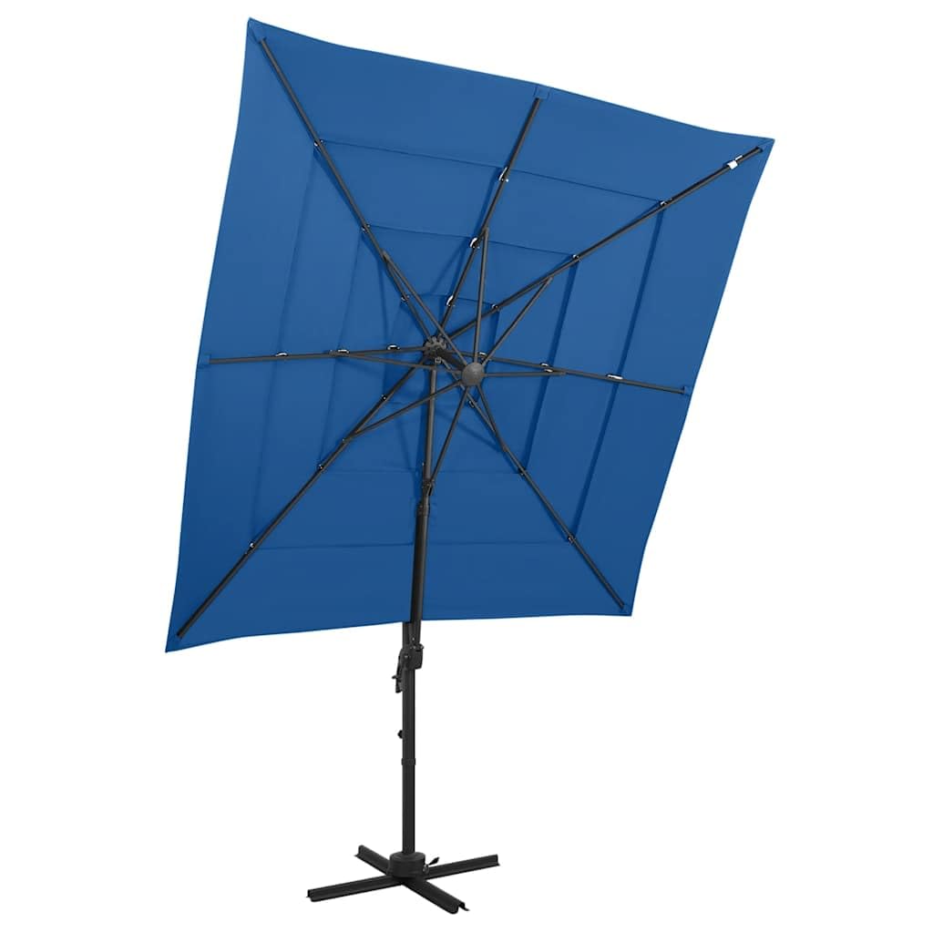 4-poziomowy parasol ogrodowy, lazurowy maszt aluminiowy powlekany proszkowo, poliester zapobiegający blaknięciu, składana korba na patio taras