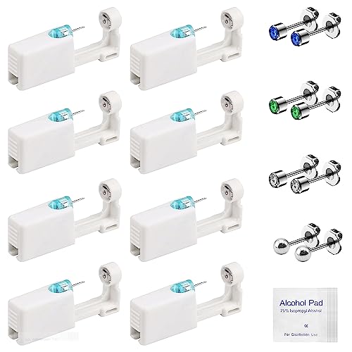 RobLuX 8 Piezas Pistola Pendientes Desechable Para Perforar Orejas, Pistola Piercing Para Hombres Mujeres, con Tabletas de Alcohol, Herramienta Autoperforante Sin Dolor