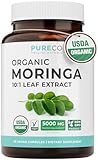 USDA Organic Moringa Capsules - High Potency 10:1 Pure Moringa Supplement with 5000mg Herbal Equivalent Strength - Nutrient Dense Green Superfood Antioxidant - Vegan & Non-GMO (2 Month Supply)