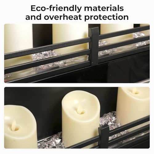 Image of R.W.FLAME 36 Inch Premium Candle Electric Fireplace, 12 Light Bed Colors, 5-Level Dimmable Light & L0 Sleep Mode, Bluetooth Sound, Dual Heating Gears with Thermostat (50-99℉), 1-8H Timer