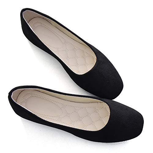 TN TANGNEST Women's Fashion Square Toe Ballet Shoes Non Slip Flats Black 42(9.5)