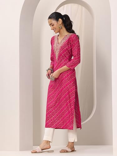 Image of Libas Printed Silk Blend Straight Kurta