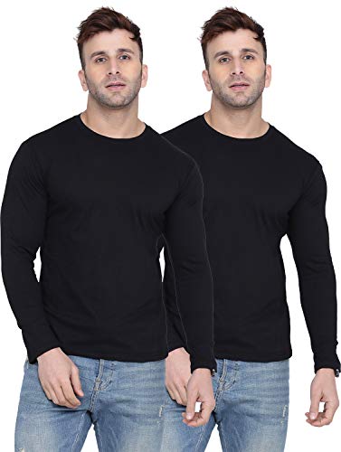 Image of Self Design Men Full Sleeve Round Neck Multicolor T-Shirt (Pack of 2)
