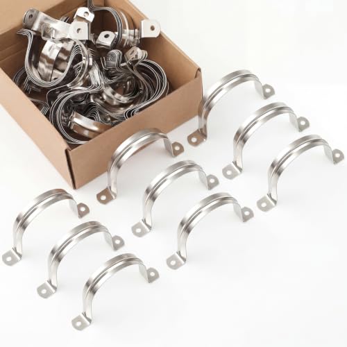 Image of Yaocom 100 Pcs 3 Inch Opening Pipe Strap 304 Stainless Steel Conduit Clamp Reinforced Rigid 2 Hole U Bracket for Pipe Fixing on Various Surfaces