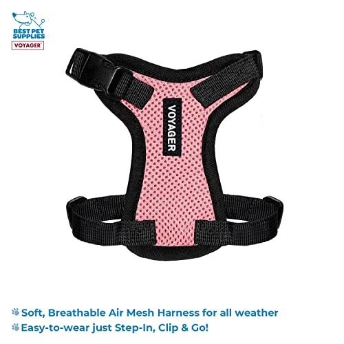 Image of Best Pet Supplies Voyager Step-in Lock Pet Harness w Reflective Pet Leash Combo Set with Neoprene Handle 5ft - Supports Small, Medium and Large Breed Puppies /Cats - Pink /Black Trim Set, XXS