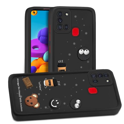 Image of AESTMO Back Case Cover for Samsung A21SCover | Cute Fun Cartoon 3D Ball | Coffee Silicone Case | Full Body Protection | Camera Protection Back Cover for Samsung A21S (Black)