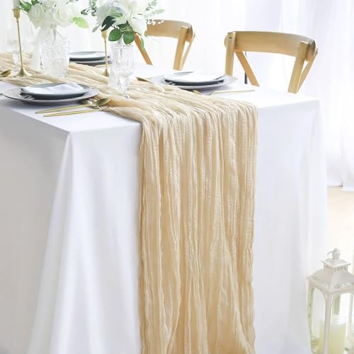 Newthinking 4 Packs Cheesecloth Table Runner, 10ft Cream Cheesecloth Table Runner, Rustic Gauze Fabric Table Runner for Wedding Table Decoration Holiday Party, 90X300CM - Cosy Home Interiors Newthinking 4 Packs Cheesecloth Table Runner, 10ft Cream Cheesecloth Table Runner, Rustic Gauze Fabric Table Runner for Wedding Table Decoration Holiday Party, 90X300CM - Image 5