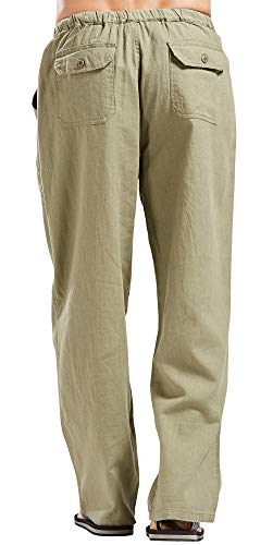 CHARTOU Men's Casual Stretched Drawstring Mid-Waist Loose Fit Lightweight Straight Leg Linen Summer Beach Pant2