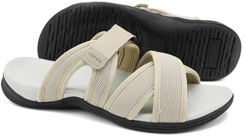 Image of UBFEN Womens Orthopedic Arch Support Slides - Walking Sandals with Thick Cushion Footbed, Comfortable Lightweight for Plantar Fasciitis and Outdoor Hiking