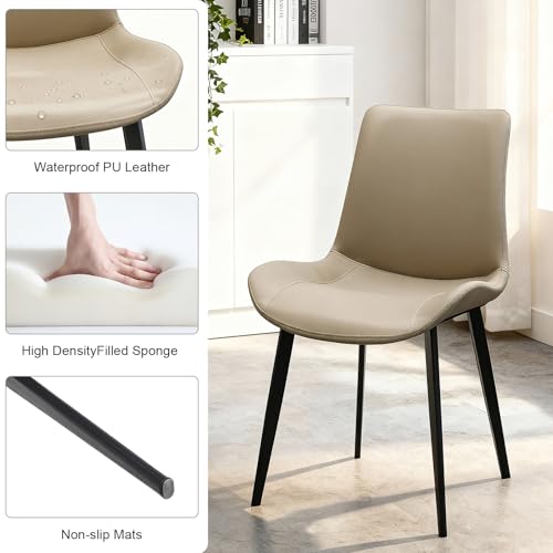 Image of Modern Dining Chairs Set of 2, PU Leather Dining Room Chairs, Upholstered Kitchen Chairs with Ergonomic Backrest & Sturdy Metal Legs, Perfect for Dining Room, Living Room, Khaki