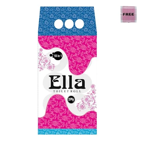 Image of Ella 2 Ply Toilet Paper Tissue Roll I 10 in one I 230 Pulls x 10 Rolls I 2300 Pulls I Soft and highly absorbent bathroom tissue I 100% natural virgin cellulose fiber