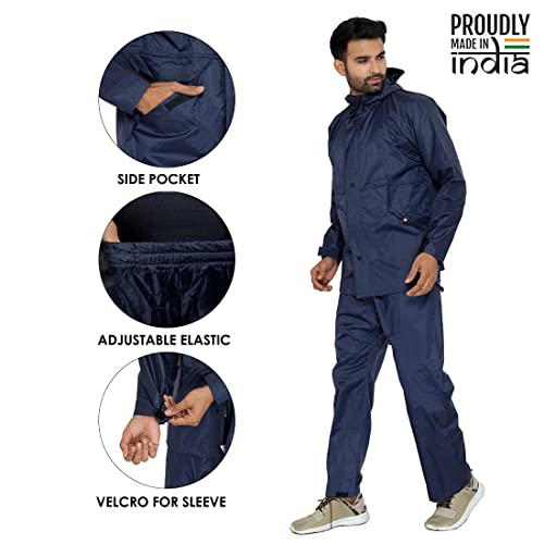Image of THE CLOWNFISH ankle length Rain Coat for Men Waterproof for Bike Raincoat for Men with Hood Nylon Material. Set of Top and Bottom.