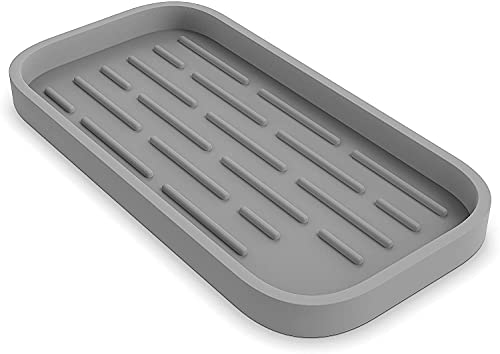 JSF Abtropfmatte Silikon, Spülbecken-Organizer für Schwämme Bürsten Seife, Spüle Trockenmatte für Weingläser, Rutschfester Schwammhalter / Waschbecken Küchenutensilienhalter (Grau) Cover