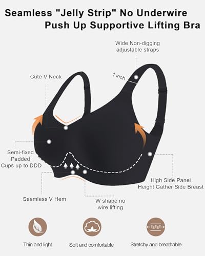 HORISUN Bras for Women No Underwire Wireless Seamless Wirefree Support Lift Full Coverage Push Up T Shirt Bra4