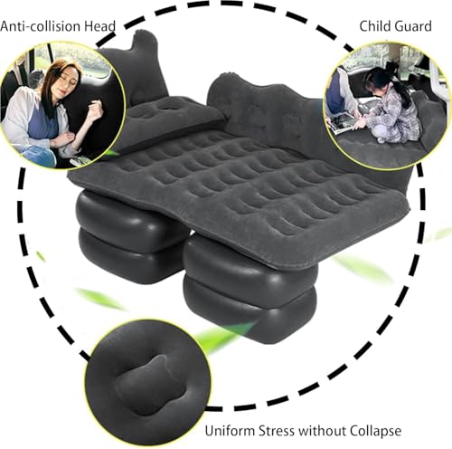 Image of Oshotto Big Size Thickend Travel Camping Inflatable Car Bed|Air Mattress with Pillow & Air Pump for Cars (Black)