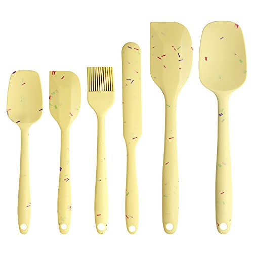 Silicone Spatula Set (6PCS - Yellow) - Kitchen Spatulas Silicone Heat Resistant Rubber Spatula Set With Strong Stainless Steel Core Inside And Food Grade Silicone For Cooking, Baking, And Mixing
