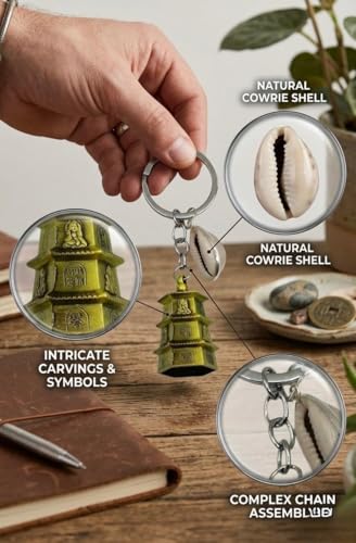 Image of Classic Antique Tibetan Temple Bell Shaped Keyring for Gift Gaurdian bell for Car Bike Bags Metal Key ring Key Chain Bag Charm Gift