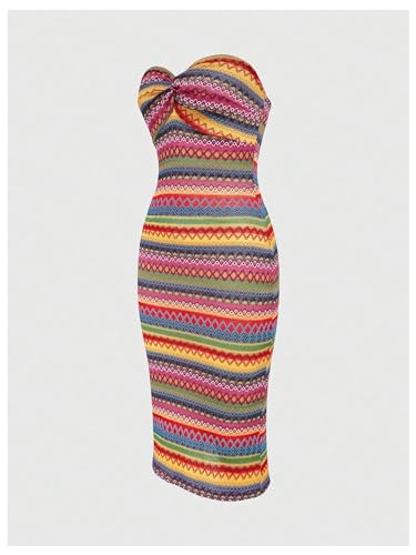 Floerns Women's Boho Tribal Sleeveless Strapless Tube Twist Front Bodycon Maxi Dresses4