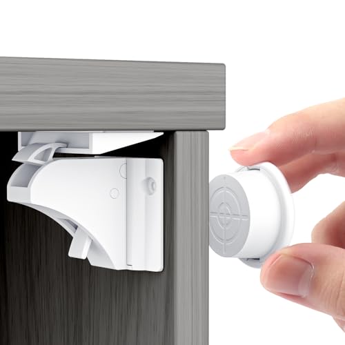 Kimsky Kindersicherung Schrank und Schubladen Magnet 12 Schlösser mit 3 Schlüssel Unsichtbare Magnetisches Schrankschloss schubladensicherung für Baby und Kinder Ohne Bohren und Schrauben Weiß