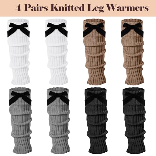 Geyoga 4 Pairs Leg Warmers Velvet Bow Winter Warm Leg Warmer Boot Socks Kawaii Leg Warmers Button Boot Cuffs for Women Girls2