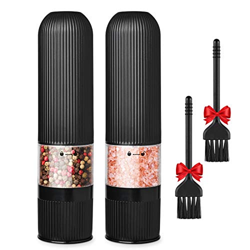 Ninonly 2 PCS Molinillo de Sal y Pimienta Eléctrico Molinillo de Sal Batería Funcionado, Cuchilla de Molienda de Cerámica con Luz LED y Tosquedad Ajustable